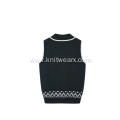 Boy's Knitted Jacquard Hem Stripe Neck School Vest